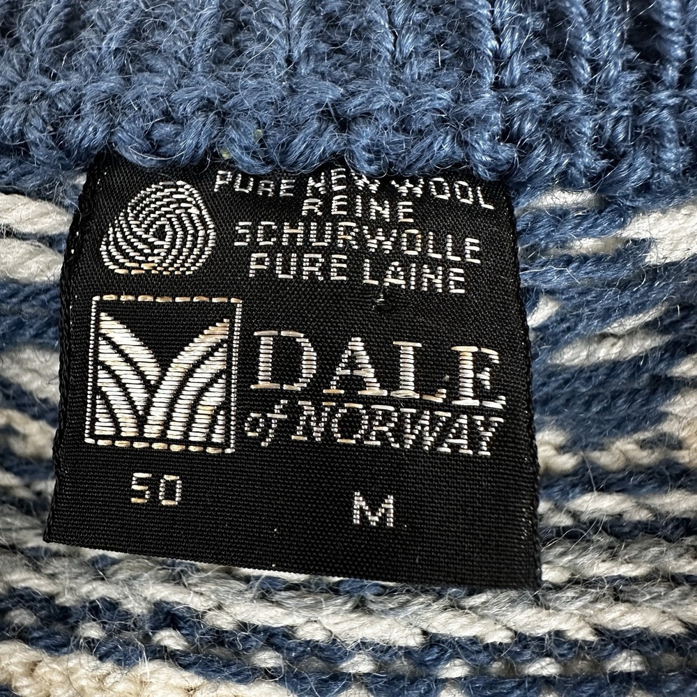 Vintage Dale of Norway Wool Cardigan Womens M Blue Fair Isle Nordic Pewter Clasp - Picture 6 of 8